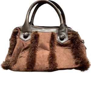 EUC Vintage Y2K Chocolate Brown Faux Fur and Suede Women's Satchel Handbag